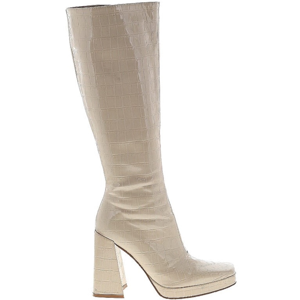 Princess Polly Montgomery knee high boot cream croc